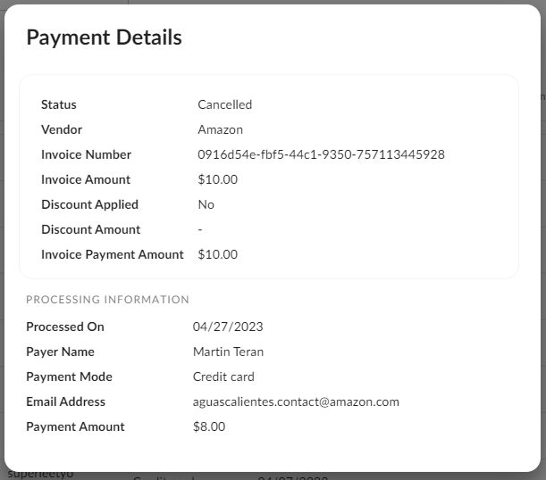 Payment details screen