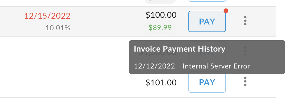 Returned invoice indicator on Pay option