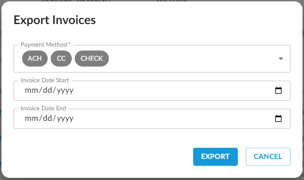 Export dialog for Ready to Pay invoices