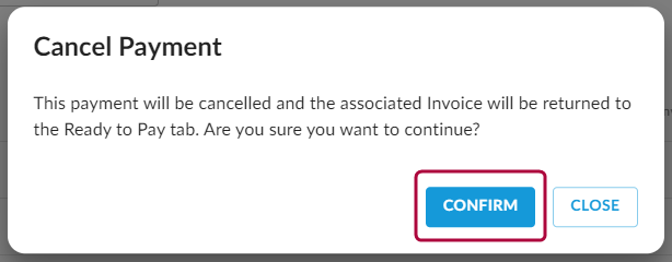 Cancel payment confirmation dialog